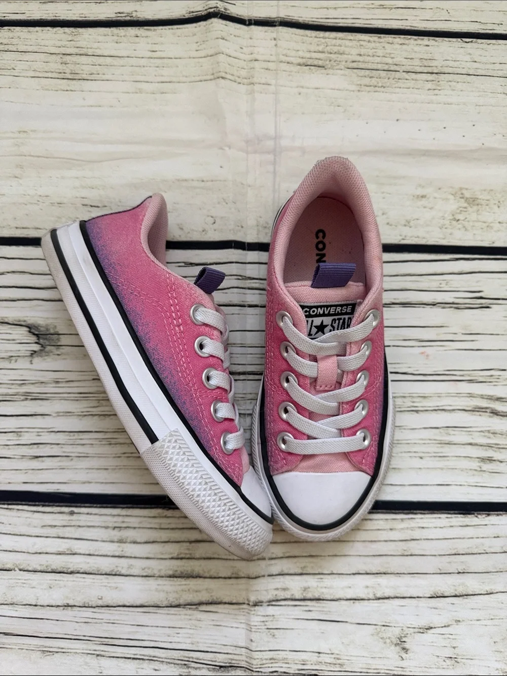 ♡ Converse Pink & Purple Low Top Canvas Slip On Sneakers Kids 11